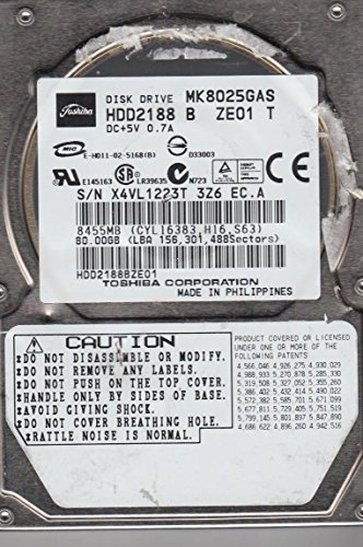 Toshiba MK8025GAS, B0/KA024A, HDD2188 B ZE01 T, 80GB IDE 2.5 Disco Duro
