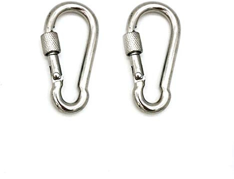 Stainless Steel 316 Carabiner Spring Heavy Duty Snap Hook with Screw Lock - 1/4 Inch Silver-2 Pack