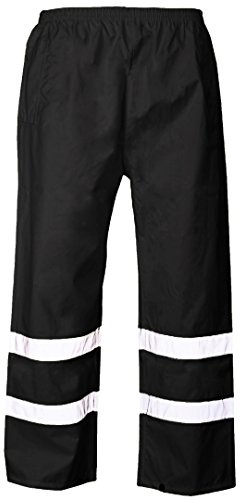 MyShoeStore Hi Vis Viz 2 Band Pu Over Trousers High Visibility Waterproof Safety Work Wear Reflective Tape Stripe Elasticated Waistband Bottoms Workwear Pants(Black, M)