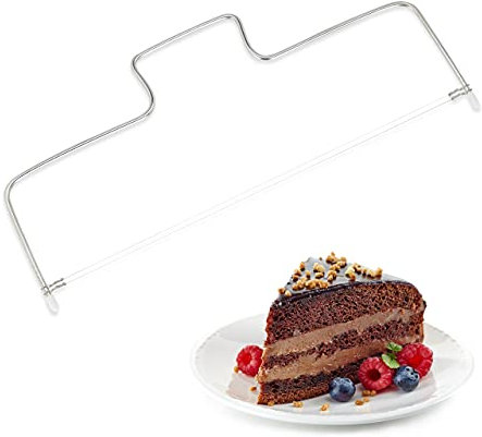 Relaxdays Taglia Torta, Acciaio, 2 Fili Taglienti, Regolabile, Livellatore, Lavabile in Lavastoviglie, 34 cm, argento