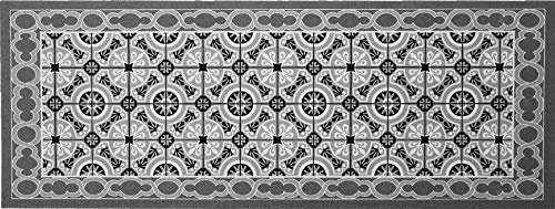 oKu-Tex Fußmatte | Schmutzfangmatte, Küchenläufer | Mosaik Muster Kacheln Kariert | Waschbar | Türvorleger für innen | rutschfest | grau/anthrazit | 45 x 75 cm