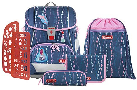 Step by Step Schulranzen-Set 2IN1 Plus „Mermaid Bella“ 6-teilig, blau-lila, Meerjungfrau-Design, ergonomischer Tornister mit Reflektoren, höhenverstellbar mit Hüftgurt für Mädchen 1. Klasse, 19L