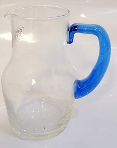 Oberstdorfer Glashütte Jarra con un asa Azul de Cristal Jarra de Zumo, Jarra de Agua, Jarra de Vino, Jarra de Flores, Capacidad 0,2 L, Altura Aprox. 10,5 cm