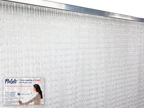 tex family Pablo © Rideau à Perles Anti-Insectes, en PVC, Anti-Bruit, Barre Metallique (Cm. 140x230, Transparent)