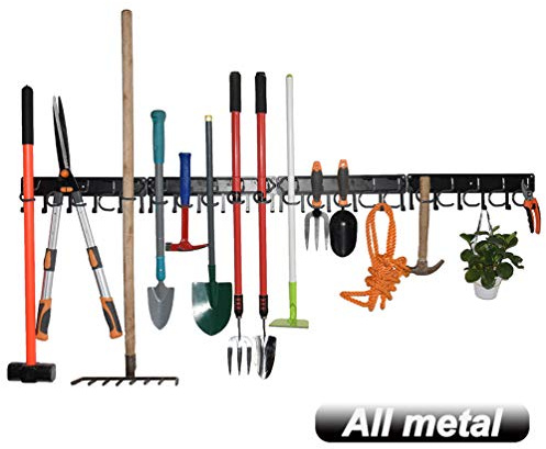 YueTong 172,7 cm Gartenwerkzeug-Organizer aus Metall, verstellbare Garagen-Wand-Organizer und Aufbewahrung, robuste Wandhalterung mit Haken für Besen, Rechen, Mop, Schaufel (4 Stück)