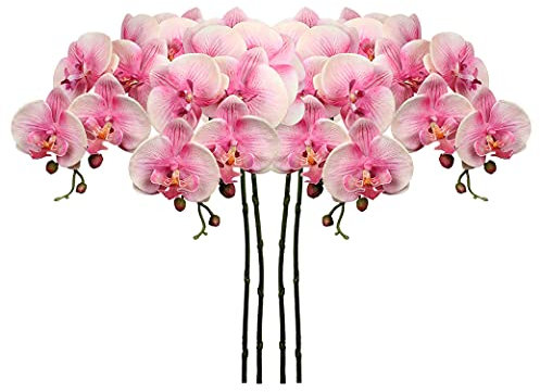 Briful 4 Stück Kunstblume Orchideenzweig Künstliche Phalenopsis Orchidee Dekorative Weiße Blumen Kunstzweig Deko Real-Touch Kunstblumen Wie Echt mit 9 Blüten