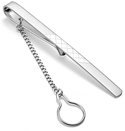 STERLL Herren Krawattenklammer Aus 925 Silber Mit Kariertem Muster Und Sicherheitskette