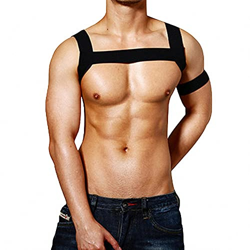 Goobester Men Nylon Body Chest Harness Elastic Shoulder Strap Stage Costume Clubwear Black One Size