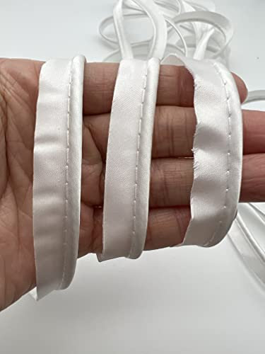 PEPPERLONELY Schrägband aus Polyester-Satin, 12 mm, Schrägband mit Kordel, Paspelierung mit Kordel, Lippenkordel zum Nähen von Kleidung, Polsterbesatz, Weiß, 4,5 m