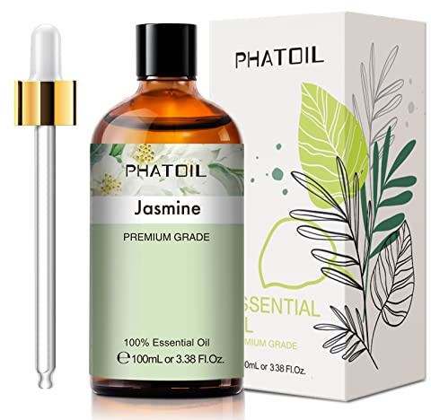 PHATOIL 3.38FL.OZ Jasmine Essential Oil with Glass Dropper, for Aromatherapy Diffusers, Humidifiers, Great for DIY Candle and Soap Making, Huge 100ML Bottle