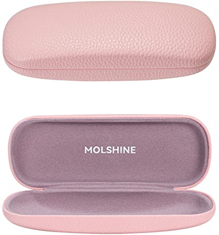 molshine Hard Shell PU Leather Glasses Case,Travel Portable Eyeglasses Case for Men Women Girl Travel Study Work