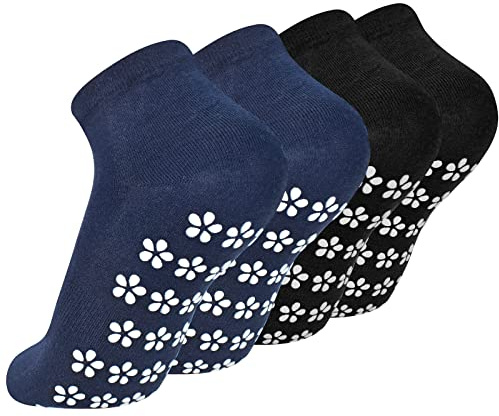 Colexy 2 Pairs Yoga Socks Non-Slip Stopper Socks Men Non-Slip Grip Socks for Pilates Women M 35-42, Black, Navy, 35-42