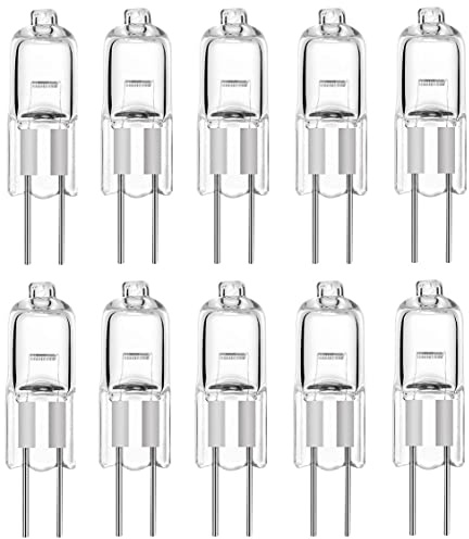KOMUNJ 10 Pack G4 Halogen Light Bulbs 20W 12V Clear Capsule 2 Pin Lamp Bulb, for Cooker Hood, Cabinets, Table Lamps
