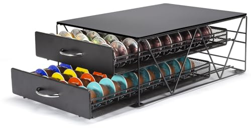 SYSYLY Kaffekapselhållare för Dolce Gusto,Vertuoline, låda i flera nivåer för Vertuo-kapslar, förvaring (2 nivåer),Kapacitet: 80 kapslar. | Metall kaffekapselhållare, kapseldispenser, låda, arrangör för förvaring av 80 stycken kaffekapslar.