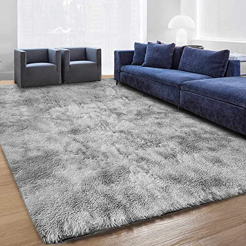 JURLEA Tapis Salon - Tapis Moelleux Modernes Grand Tapis Chambre en Peluche Antidérapant Décoratif Accueil(Gris Blanc, 250 x 300 cm)