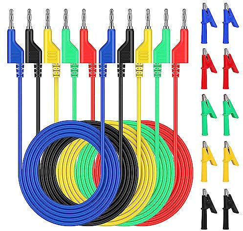 Messleitungen Multimeter, 5 Stück Bananenstecker Kabel 4mm Mit 10 Stück Krokodilklemmen, Multimeter Messleitungen Für Prüfspitzen Multimeter Spannungsprüfer Strommessgeräte Widerstandsmessgeräte