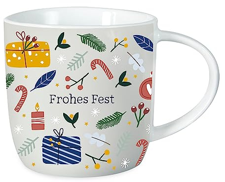 Grafik-Werkstatt Kaffeetasse mit Spruch 300 ml | Porzellan-Tasse Weihnachten | Frohes Fest, Bunte