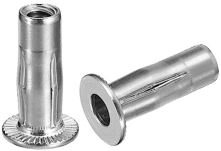 sourcing map 1/4-20 Multi-Grip Rivet Écrous, 2pcs Pré-Bulbé Tige Plat Tête Fileté Insert Écrou 304 Inox Acier Plus Écrous pour Construction Industriel