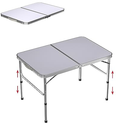 Klapptisch Höhenverstellbar Campingtisch Klappbar Camping Tisch Campingmöbel Tragbarkeit Gartentisch Picknicktisch Balkontisch, Alu Falttisch, für Camping Picknick Kochen Garten, L90 x B60 x H37/67cm