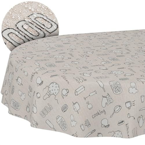 ANRO Tischdecke abwaschbar Küchenmotiv oval 180x140 cm Outdoor wetterfest | Tischwäsche aus beschichtetem Stoff – schmutz- & wasserabweisend, pflegeleicht – waschbar bei 30 °C