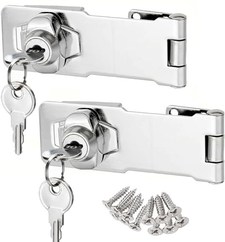 Litensh Lucchetto con serratura a serratura, chiusura a chiave con diverse chiavi, cassetto armadietto Serratura, Lucchetto Hasp, Chiusure Hasp, chiavistello, serratura per porte (3 Inch - 2PCS)