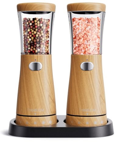 TOMEEM Electric Salt and Pepper Grinder Set, Salt Pepper Electric with Base, Stainless Steel Salt and Pepper Grinder Set, 4.5oz Large Capacity, Ceramic Grind and Adjustable Coarseness