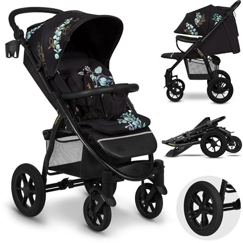 LIONELO Passeggino compatto per bambini dalla nascita fino a 22kg Pieghevole Completa regolazione Posizione sdraiata Cinture 5punti Grandi ruote Ammortizzazione Cappottina XXL (MULTICOL, ANNET TOUR)