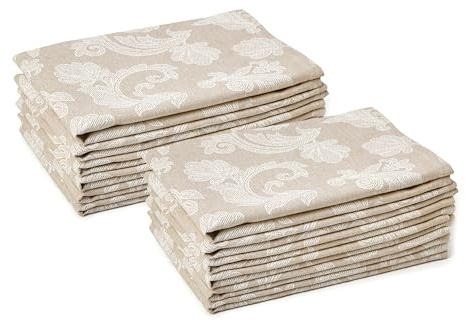 Encasa XO Tavolo da Pranzo Tovaglioli Set di 12 I 45x45 cm I Floreale Beige Stampato in Stile Jacquard su Cotone Casalingo I Colori Veloci, Lavabile In Lavatrice