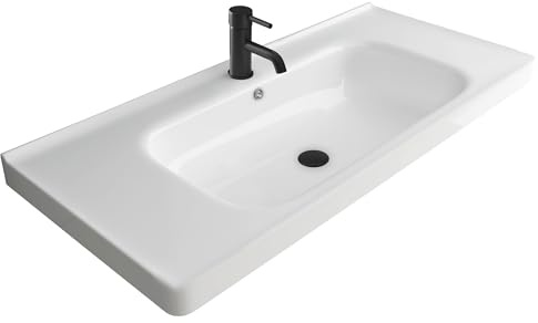 Alpenberger Lavabo carré 100 cm de large | WC et salle de bain invités | Lavabo suspendu mural | Lavabo à main avec nano | Évier de salle de bain pour lavabos modernes