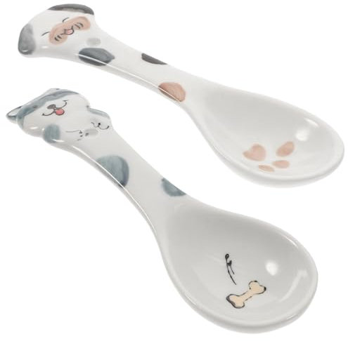 Angoily 2pcs Ceramic Pet Dog Can Spoons Stirring Spoons for Pet Feeding Supplies Use Can Food at Home Random Style
