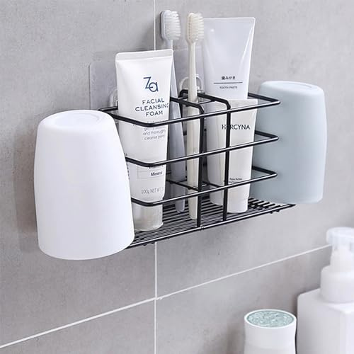 Salubohum Zahnbürstenhalter, Zahnbürstenhalter Wandmontage, elektrischer Zahnbürstenhalter, ohne Bohren und Werkzeuginstallation, rostfrei, geeignet für Badezimmeraufbewahrung (Schwarz)