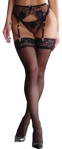MIZSPISE Women Sexy Lace Suspender Garter Belt See-Through Mesh Stretch Lingerie Suspenders Belt High Waisted Panty Thong with 4 Adjustable Wide Straps Black (UK, Alpha, XL, Regular, Regular, black)