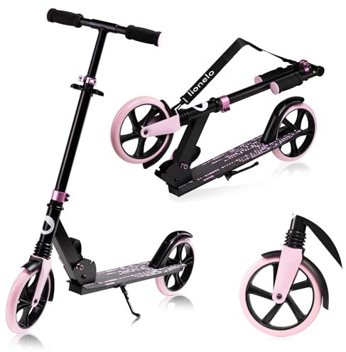 LIONELO LUCA trotinette Enfant et Adultes jusqu'à 100 kg, Construction Durable, Pliage, Rapide, Guidon Ajustable, Roues à 20 cm, Amortisseur ShockResist Frein (Noir)