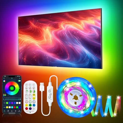 Tira de luces LED de 4 m para retroiluminación RGB de TV de 43 a 55 luch, luces LED con control remoto, sincronización de música, cambio de color y control de aplicación Bluetooth, alimentación por