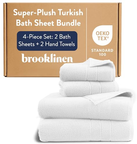 Brooklinen Super-Plush Bath Sheet and Hand Towel Set - 2 Bath Sheets 2 Hand Towels - Cotton, Highly Absorbent (Solid White)