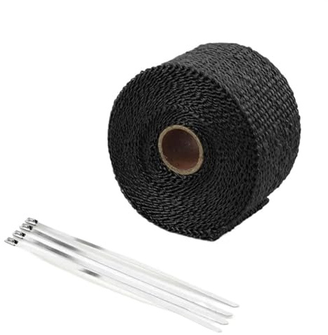 Motorrad Auto Wärmeisolierung, Auspuffband, Thermofolie für Auspuffrohr, 25 mm x 15 m, Isoliergewebe, Hitzeschutzband aus Glasfaser für Motorrad (Farbe: Schwarz - 25 mm