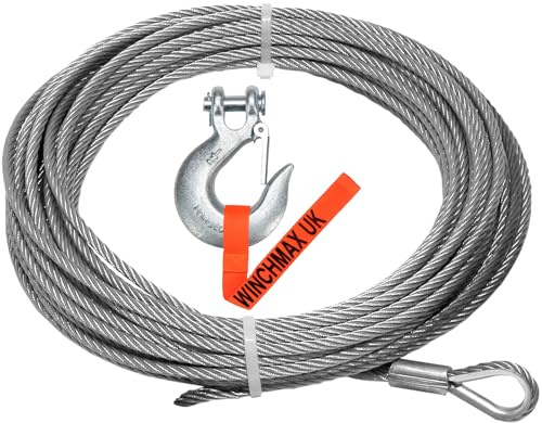 WINCHMAX Steel Rope 26m x 12mm, Hole Fix. 1/2 Inch Clevis Hook. For winches up to 17,500lb.