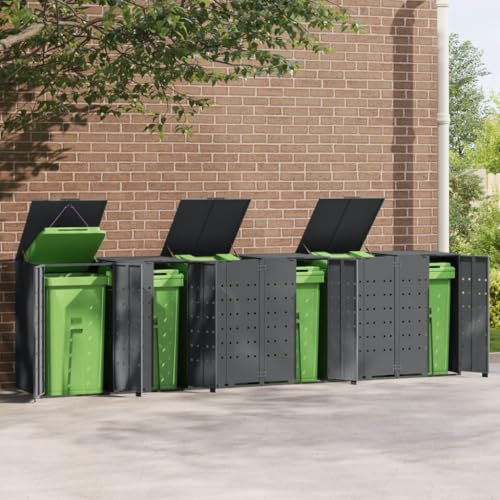 Keyroto Mülltonnenbox 6-er Mülltonnenhaus für 6X Tonnen 120 und 240 Liter, 5er Mülltonnenbox Müllcontainer Mülltonnenschrank, Stahl verzinkt, Farbe Anthrazit