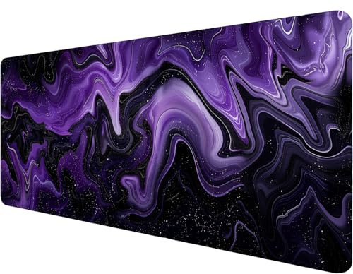 Dark Purple Ripples Desk Pad Mouse Pad Black Purple Lines Large Gaming Mouse Mat with Stitched Edges,Non-Slip Waterproof Rubber Base Mous Mat Office Computer Keyboard Laptop Home 31.5x11.8