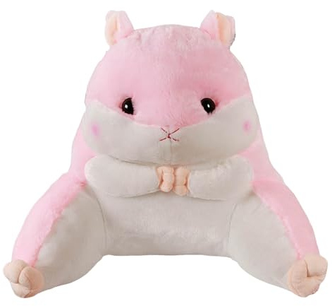 Lesekissen für Bett und Sofa - Cartoon Hamster Lesekissen mit Armlehnen für Kinder und Erwachsene, Rückenkissen Bett Sitzkissen aus weichem Plüsch, Rückenlehnenkissen Stützkissen (Rosa)