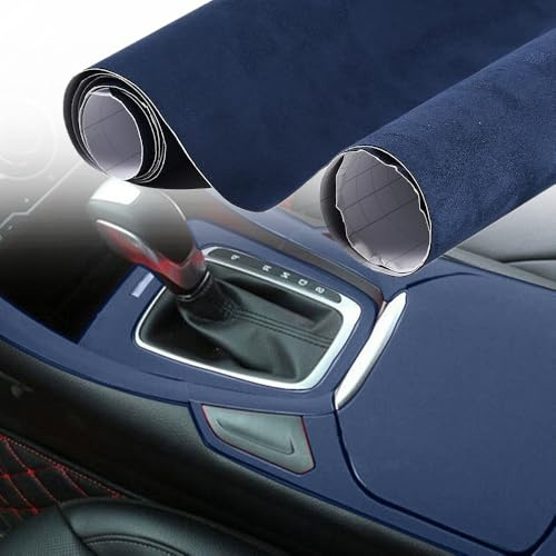 Blueshyhall Autofolie, Mikrofaserstoff Wildlederoptik Autofolie, Microfaser Stoff Folie Selbstklebende mit Luftkanälen, Auto Folie Innenraum Stoff Wildleder Velours Folie (Dunkelblau, 20 x 152 cm)