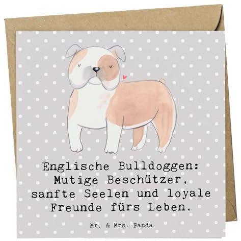 Mr. & Mrs. Panda Glückwunschkarte Englische Bulldogge - Geschenk, anlasskarte, Grußkarte, Bulldoggen, Hunderasse, Hunderassen, glücklicher Hund, faltkarte, Klappkarte, Bulldoggenfans, doppelkarte