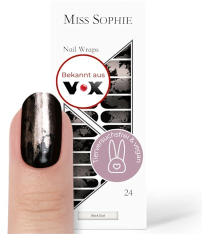 Original Miss Sophie Nagelfolien I 24 ultra-dünne Nagellack-Streifen Black Dust I Für Finger- & Fußnägel I Hält auf Natur- sowie lackierten, Acryl-, Gel- & Shellac-Nägeln