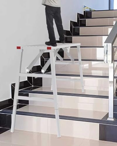 Verstellbare Beine Klappbare Arbeitsplattform Leiter für unebenes Gelände Treppen Treppenhaus Gerüst mit rutschfestem Fußpolster Heimgebrauch Werkbank Hocker 160x40cm (63x15,8in)