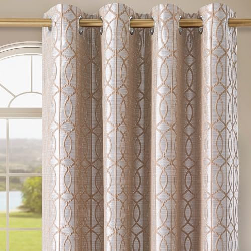 HORIMOTE HOME 100% Blackout Eyelet Curtains 46x72 Inch (2 Panels) - Thermal Insulated Curtains with Noise Reduction, Heavyweight Jacquard Woven Champagne Curtain Drapes for Bedroom,Living Room