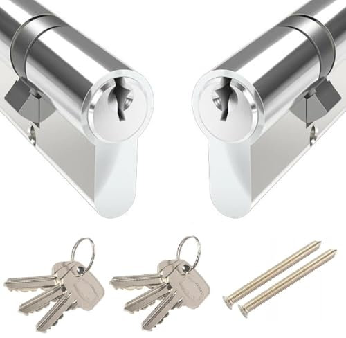 Keyed Alike Euro Cylinder Locks Pair - 2 x Barrel Locks with 6 Matching Keys (45/50)