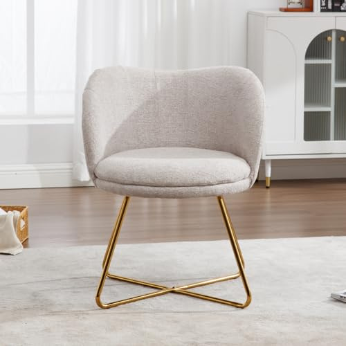 chairus Fauteuil Salon, Chaise Coiffeuse, Base Croisé Métallique, Beige