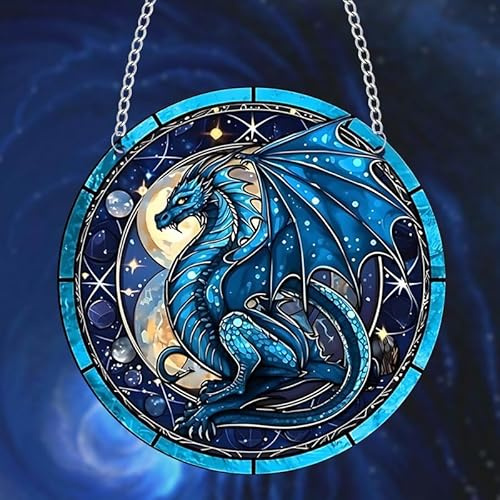 Colorful Acrylic Decorative Windows And Walls Home Decoration Ornaments Outdoor Garden 2D Paintings Artworks Retro Blue Flying Dragon Suncatcher Hanging Ornaments Sun Catcher