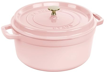 Staub, Cocotte ronde en fonte, four hollandais, 6,6 litres, pour 7 à 8 personnes, fabriquée en France, rose pivoine