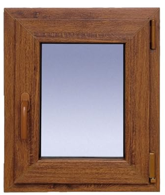 Ventanastock Ventana PVC Roble 500x600 Practicable Oscilobatiente Derecha 1 hoja con vidrio Carglass (Climalit Mate)